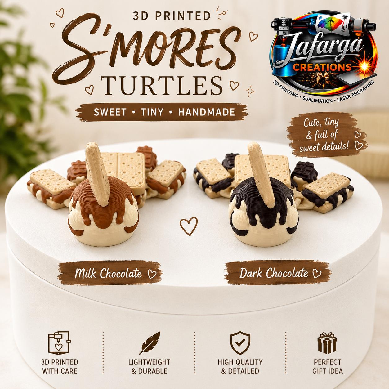 3D Printed S'mores Turtle | Milk Chocolate, Dark Chocolate Miniatures