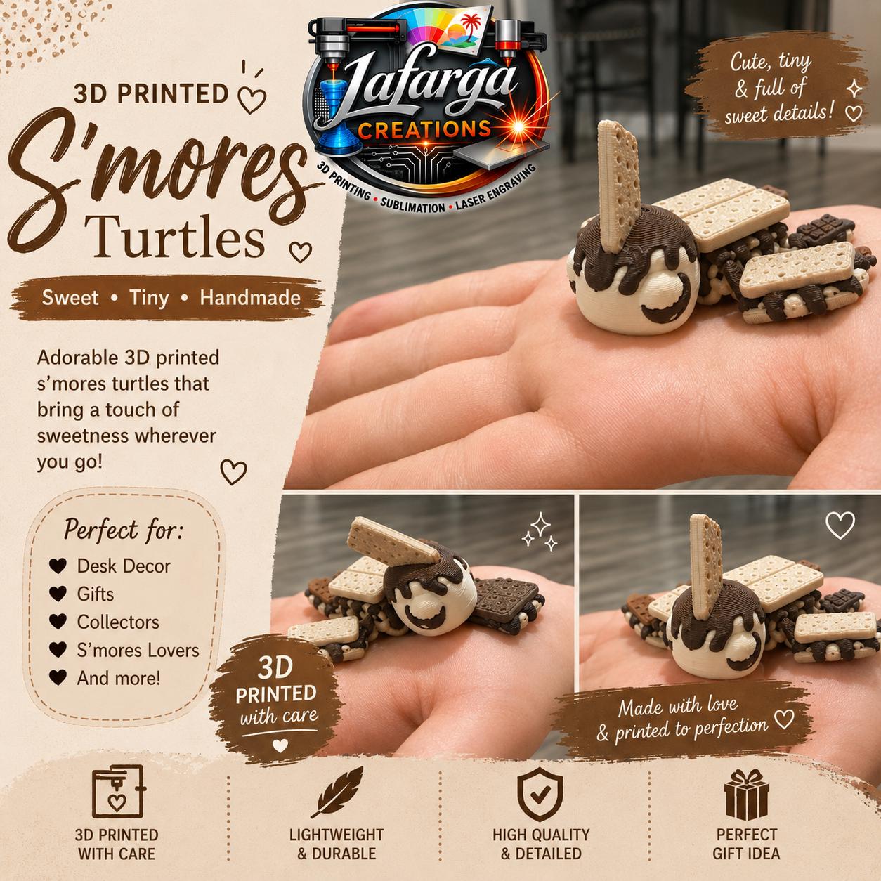 3D Printed S'mores Turtle | Milk Chocolate, Dark Chocolate Miniatures