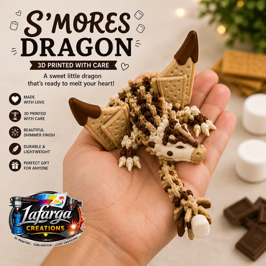 S'mores Dragon Articulated Fidget Toy | 10" 3D Printed Fantasy Creature
