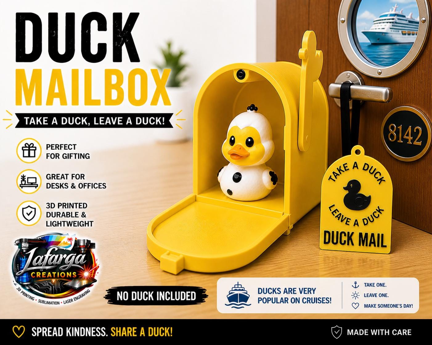 3D Printed Mailbox – Cruise Holder, Desk Decor (Take a Duck, Leave a Duck)