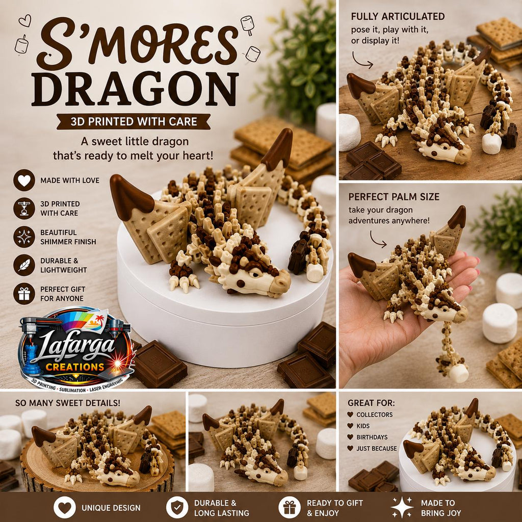 S'mores Dragon Articulated Fidget Toy | 10" 3D Printed Fantasy Creature