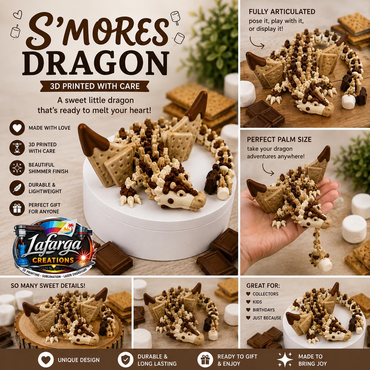S'mores Dragon Articulated Fidget Toy | 10" 3D Printed Fantasy Creature