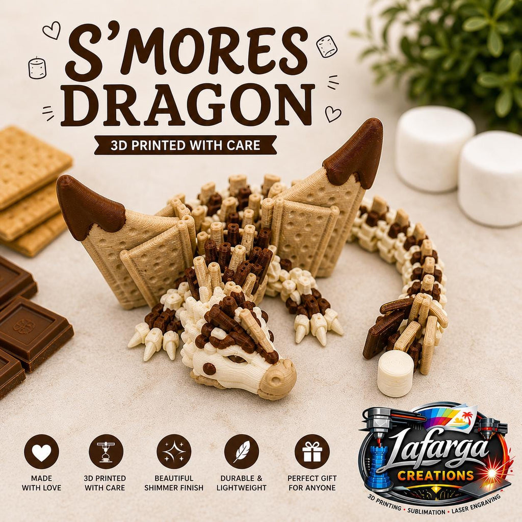 S'mores Dragon Articulated Fidget Toy | 10" 3D Printed Fantasy Creature