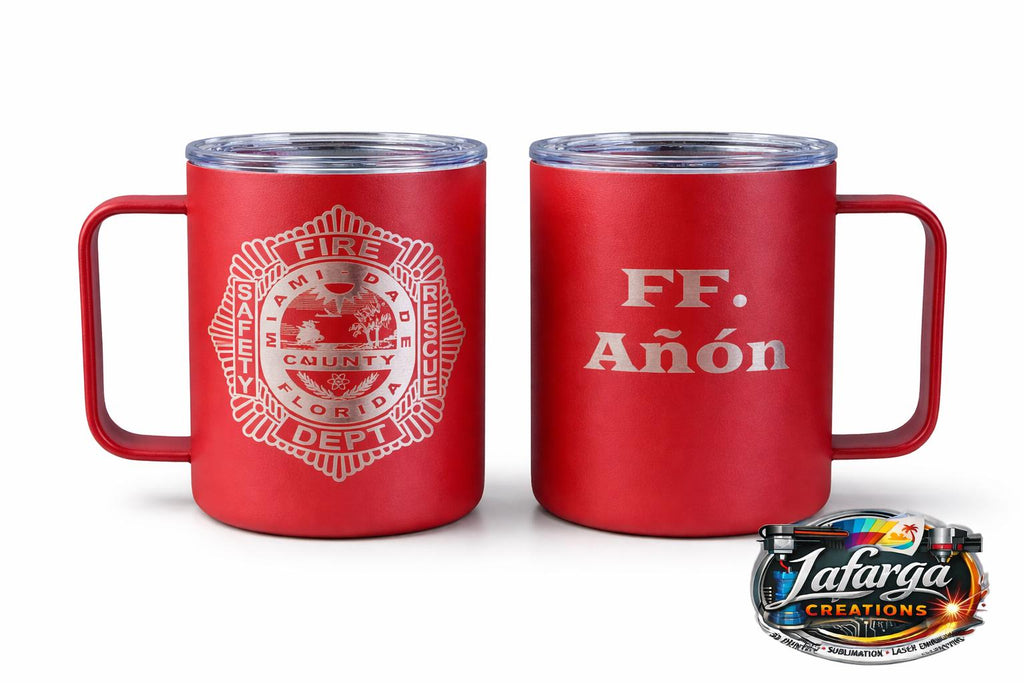 Miami-Dade Fire Rescue Travel Mug, 12oz Insulated Mug, Custom Name & Rank, Personalized Firefighter Gift